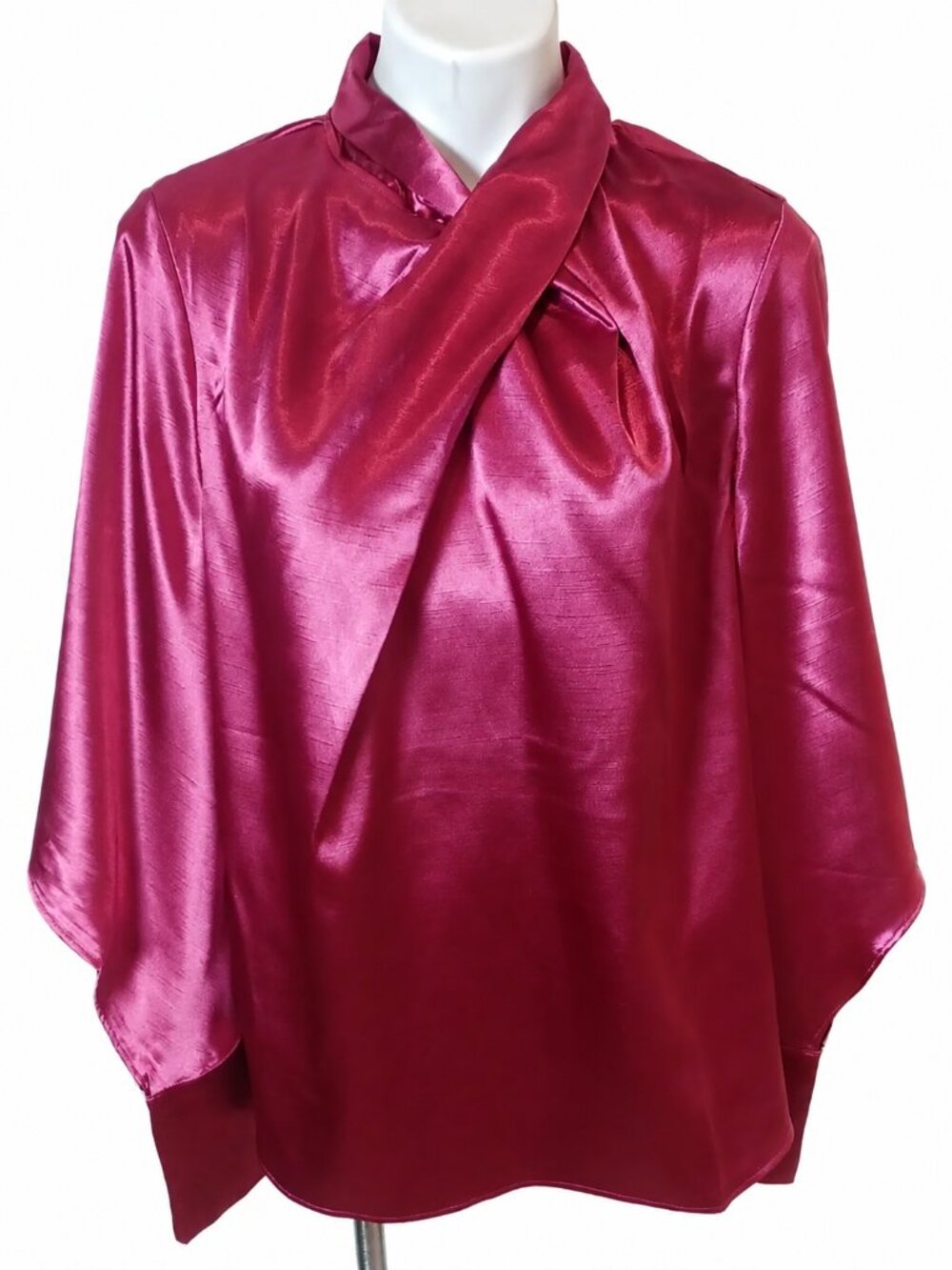 Plus Size 0X Hot Pink Satin-Like Women's Blouse. Dressy, Cocktails, Dinner Party
